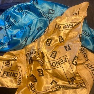 Fendi Blue Scarf and Yellow Scarf Duo
